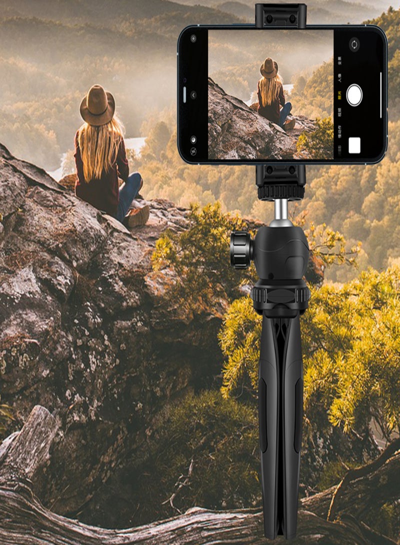 Portable Desktop Tripod for Phone/DSLR/Mirrorless Camera Rotatable Ball Head/1/4'' Screw/2 Availavle Heights/Phone Mounting Seat, Black - Image 2